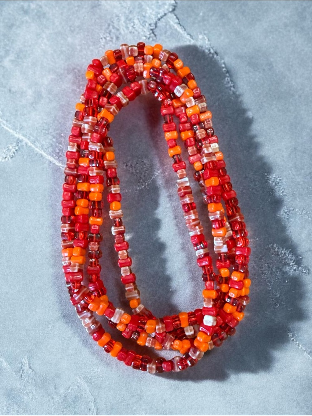 Vintage long strand Red & Orange Rectangular Bead Necklace 49” - Picture 6 of 15